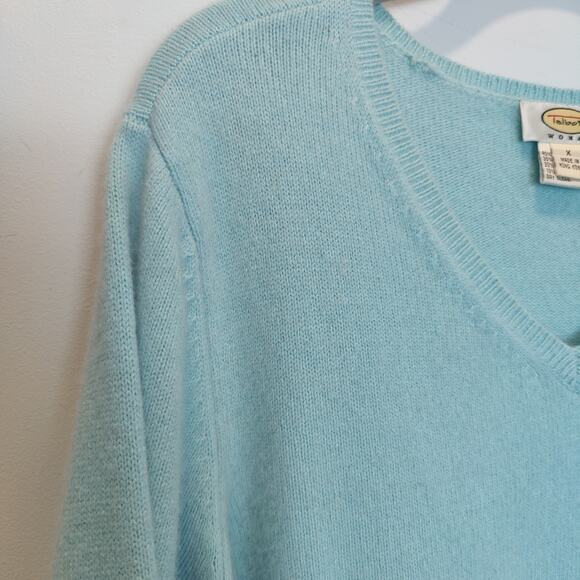 Vintage Talbots Sz 1X Blue Elbow Patch V Neck Sweater Merino Angora Cashmere - Picture 3 of 6